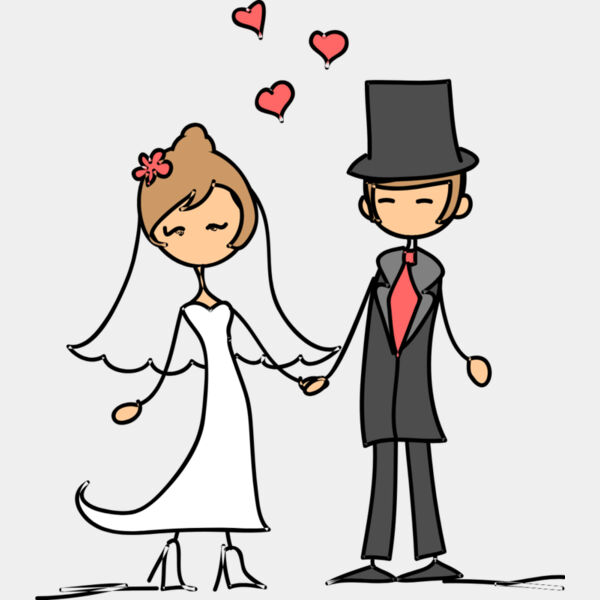 Cartoon Wedding Groom Bride Holding Hands 12 Thumbnail