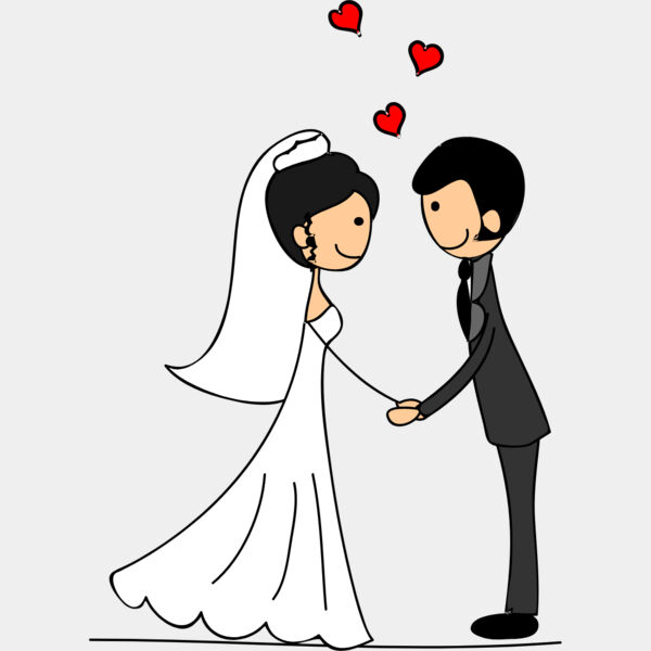 Cartoon Wedding Groom Bride Holding Hands 8 Thumbnail