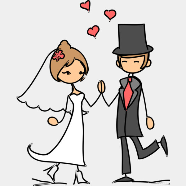 Cartoon Wedding Groom Bride Holding Hands 14 Thumbnail